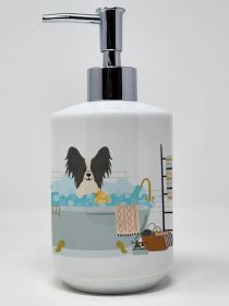 Black White Papillon in Bathtub Ceramic Soap Dispenser Hand Soap Dispenser Pump Bottles for Bathroom Kitchen, Empty Refillable Liquid Soap Contai